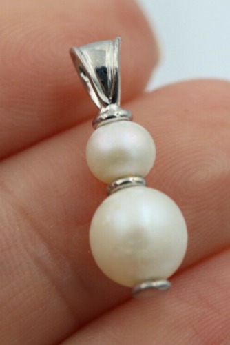 Genuine 9k 9ct Yellow, Rose or White Gold 6mm + 8mm White Pearl Pendant Or Charm