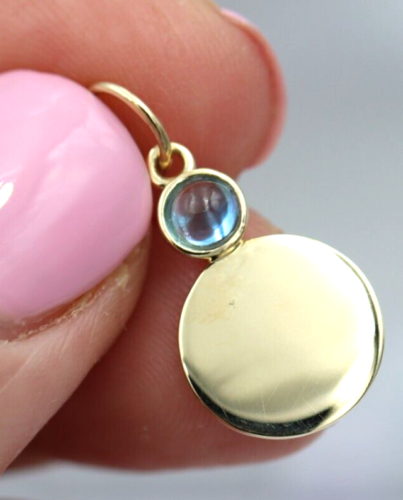 9ct Genuine Yellow, Rose or White Gold 11mm Cabochon Topaz Filigree Disc Round Circle Pendant