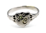 Kaedesigns, Genuine Childs Solid 9ct Green Peridot White Gold Shield Signet Ring + Engraving
