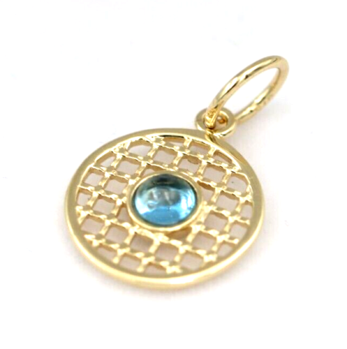 9ct Genuine Yellow, Rose or White Gold 13.5mm Cabochon Topaz Filigree disc round circle pendant