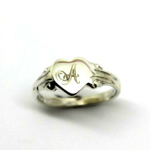 Genuine New Childs Solid Sterling Silver Heart Signet Ring Free Laser Engraving