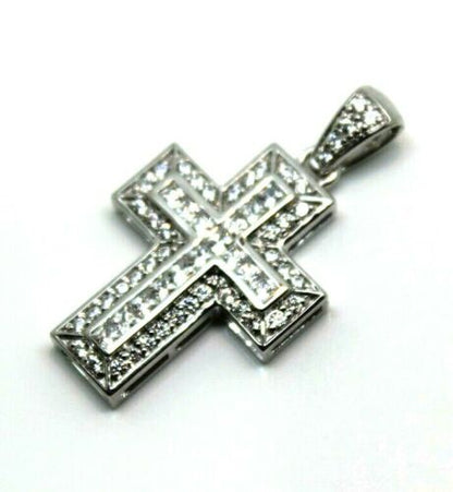 Cubic Zirconia 925 Genuine Sterling Silver Huge Cross Pendant