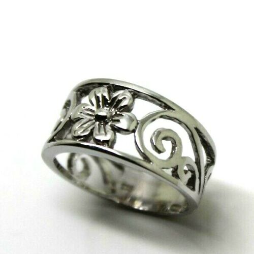 Size P - Solid 9ct 9k White Gold Swirl Flower Wide Ring - Free Express Post In Oz