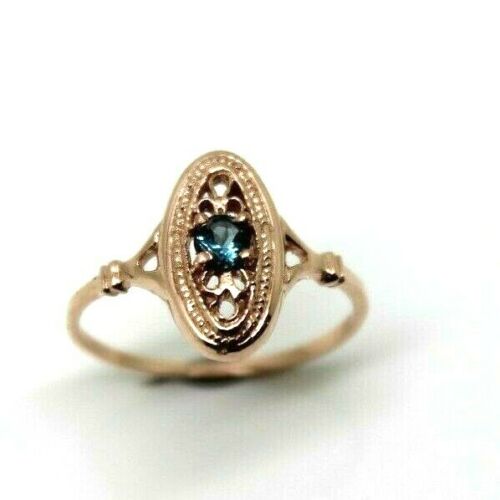 Genuine 9ct Rose Gold Delicate London Blue Topaz Filigree Ring