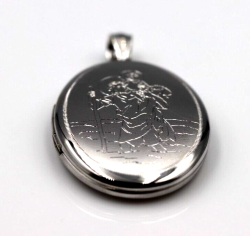 Sterling Silver Oval St Christopher Pendant Locket for 2 pictures