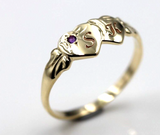 Genuine 9ct Yellow Gold Double Heart Yellow Purple Amethyst February Birthstone Signet Ring In your size + Engraving