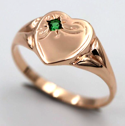 Size H, Kaedesigns, New Genuine 9ct 9K Yellow, Rose or White Gold Green Tsavorite Garnet Signet Ring 265