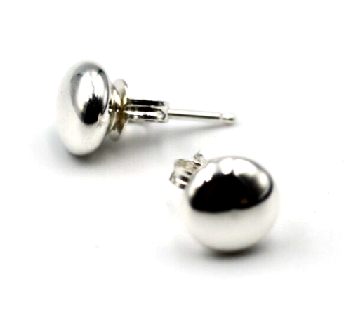 Genuine New Sterling Silver Flat Flattened 6mm Stud Ball Earrings