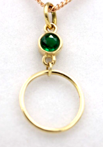New 9ct Genuine Yellow, Rose or White Gold Green Round Emerald Round Circle Pendant