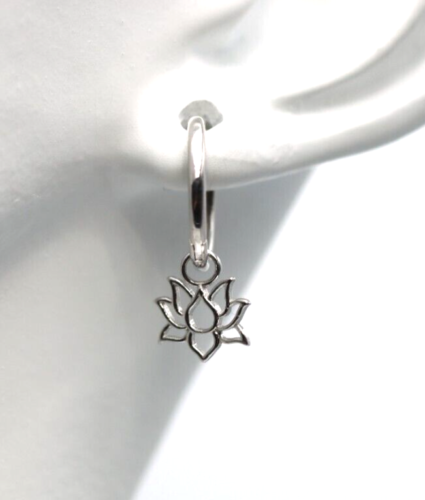 Sterling Silver Hoop Huggies 925 Lightweight Earrings Lotus Flower