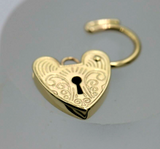 Genuine Small 11mm 9ct Yellow Gold Filigree Heart Pendant Padlock