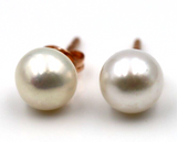 Genuine 9ct Yellow, Rose or White Gold White Button 8mm Freshwater Pearl Stud Earrings