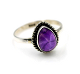 Size Q Genuine Sterling Silver Solid Teardrop Cabochon Amethyst Ring - Free post