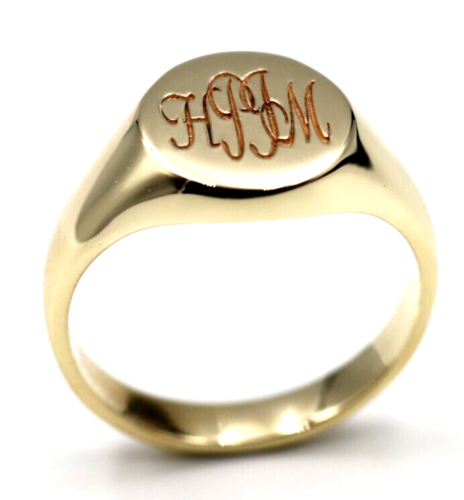Size V Genuine 375 9kt 9ct Yellow, Rose or White Gold Full Solid Heavy Signet Ring + Engraving