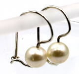 Genuine Sterling Silver 925 7mm Freshwater White Pearl Hook Earrings *Free post*
