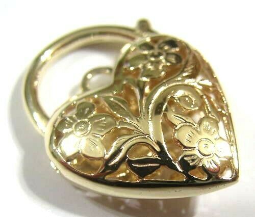 Kaedesigns New Genuine 9ct 14mm Yellow, Rose or White Gold Filigree Heart Pendant Padlock