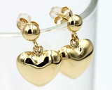 Genuine 9ct Yellow, Rose or White Gold Spinning Half Bubble Heart Stud Earrings