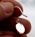 Genuine Sterling Silver Oval Bezel White Cat's Eye Hook Earrings *Free Post