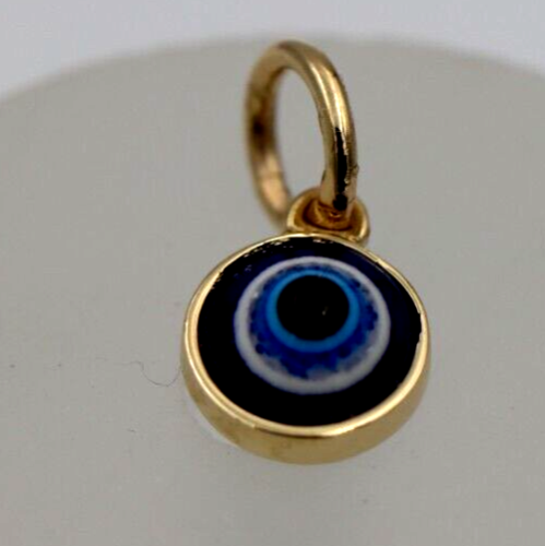 Genuine 9ct Yellow, Rose or White Gold Greek 7mm Mati Nazar Lucky Evil Eye Charm or Pendant