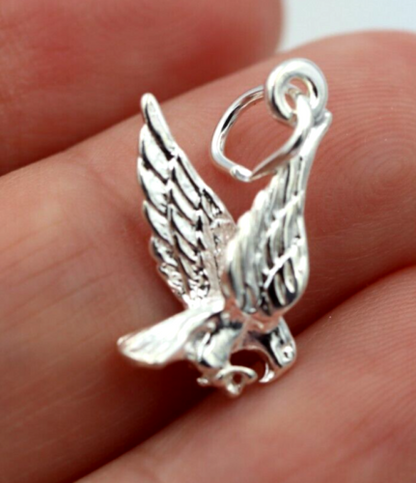Genuine Sterling Silver 925 Small 3D Eagle Bird Pendant Charm