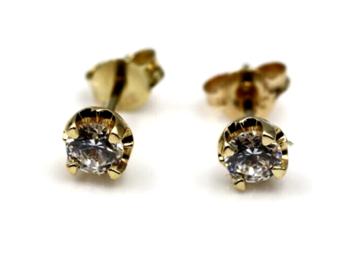 Genuine New 9ct Yellow Gold Claw-set Round 5mm Cubic Stud Earrings