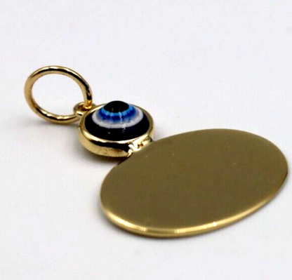 Genuine 9ct Genuine Yellow, Rose or White Gold Evil Eye Protector Oval Disc Circle Pendant