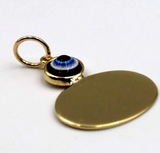 Genuine 9ct Genuine Yellow Gold Evil Eye Protector Oval Disc Circle Pendant