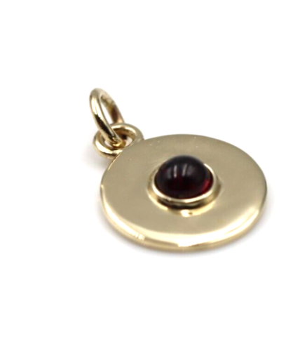 Genuine 9ct Genuine Yellow, Rose or White Gold 12mm Cabochon Red Garnet Disc round circle pendant