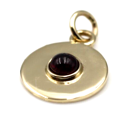Genuine 9ct Genuine Yellow, Rose or White Gold 12mm Cabochon Red Garnet Disc round circle pendant