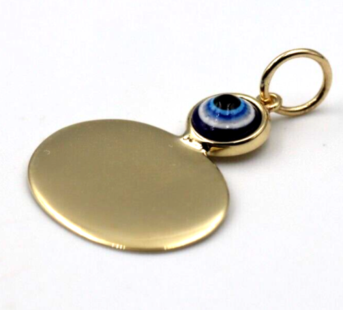 Genuine 9ct Genuine Yellow, Rose or White Gold Evil Eye Protector Oval Disc Circle Pendant