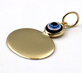 Genuine 9ct Genuine Yellow Gold Evil Eye Protector Oval Disc Circle Pendant