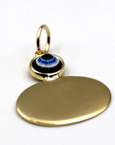 Genuine 9ct Genuine Yellow, Rose or White Gold Evil Eye Protector Oval Disc Circle Pendant