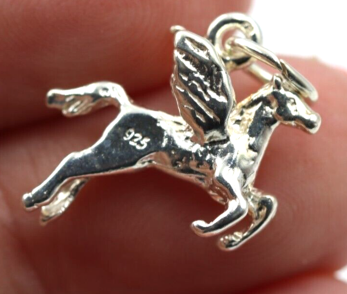 Genuine Sterling Silver or 9ct Yellow Gold 3D PEGASUS Winged Flying Horse Pendant Charm