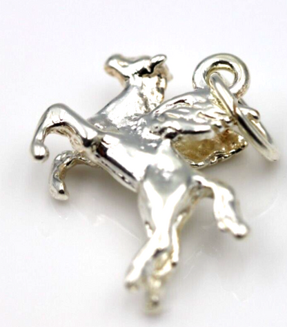 Genuine Sterling Silver or 9ct Yellow Gold 3D PEGASUS Winged Flying Horse Pendant Charm