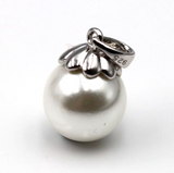 Sterling Silver 925 Flower 10mm Shell White Pearl Ball Pendant -Free Post