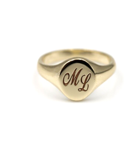 Size F 9ct 9K Yellow, Rose or White Gold Oval Signet Ring 9mm x 7mm + Engraving of 2 initial