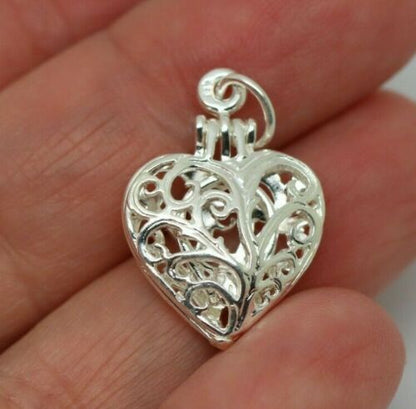 Genuine New Sterling Silver 925 Filigree Heart Locket Pendant