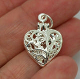 Genuine New Sterling Silver 925 Filigree Heart Locket Pendant