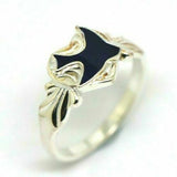 Size P Genuine Sterling Silver Single Heart Signet Ring with Enamel Blue Bird