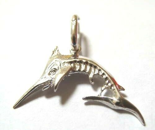 Genuine Sterling Silver Solid Sword Fish Pendant Charm