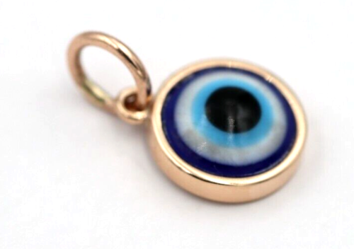 Genuine 9ct Yellow, Rose or White Gold Greek 9mm Mati Nazar Lucky Evil Eye Charm or Pendant