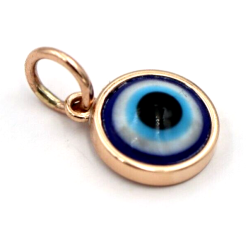 Genuine 9ct Yellow, Rose or White Gold Greek 9mm Mati Nazar Lucky Evil Eye Charm or Pendant