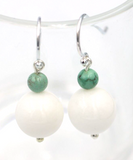 Sterling Silver 925 Turquoise / White Agate Ball Hook Earrings