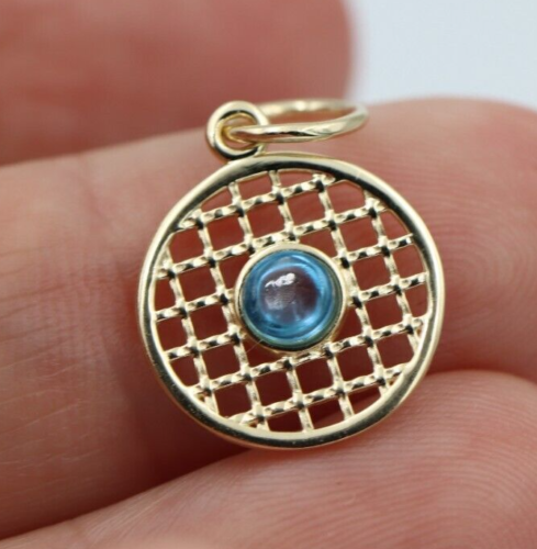 9ct Genuine Yellow, Rose or White Gold 13.5mm Cabochon Topaz Filigree disc round circle pendant