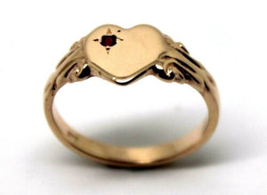 Size J, Kaedesigns 9ct Yellow, Rose or White Gold Heart Garnet Birthstone January Signet Ring