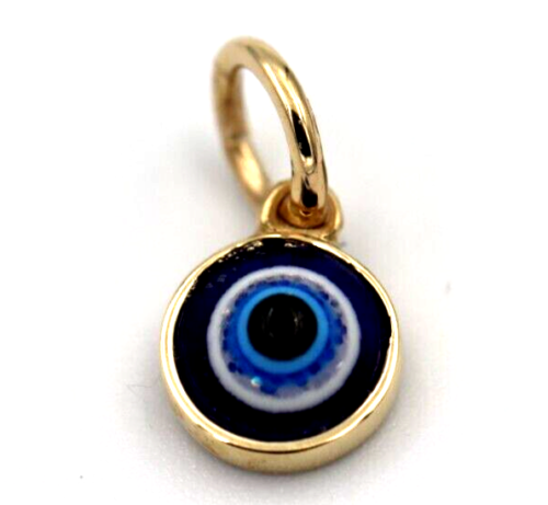 Genuine 9ct Yellow, Rose or White Gold Greek 7mm Mati Nazar Lucky Evil Eye Charm or Pendant