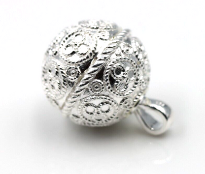 Genuine Sterling Silver 925 Lace Pattern Ball Memorial Pendant with Screw Opening Bail