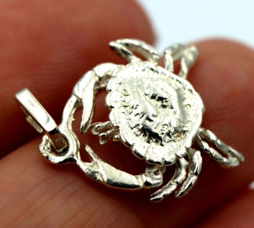 Genuine Sterling Silver 925 Solid Crab Cancer Zodiac Pendant / Charm