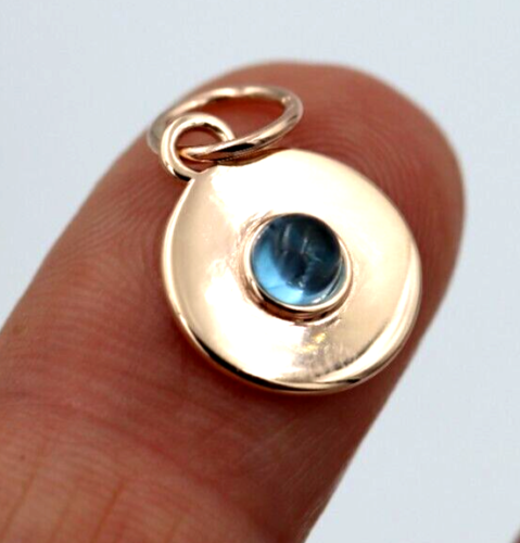 Genuine 9ct Genuine Yellow, Rose or White Gold 12mm Cabochon Topaz disc round circle pendant