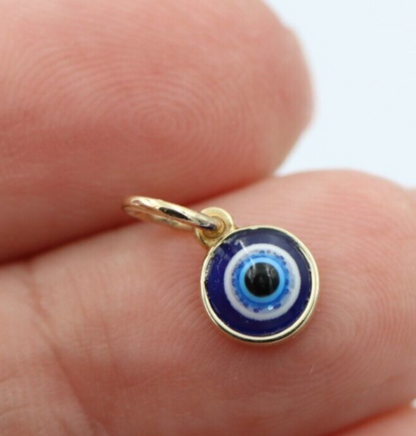 Genuine 9ct Yellow, Rose or White Gold Greek 7mm Mati Nazar Lucky Evil Eye Charm or Pendant